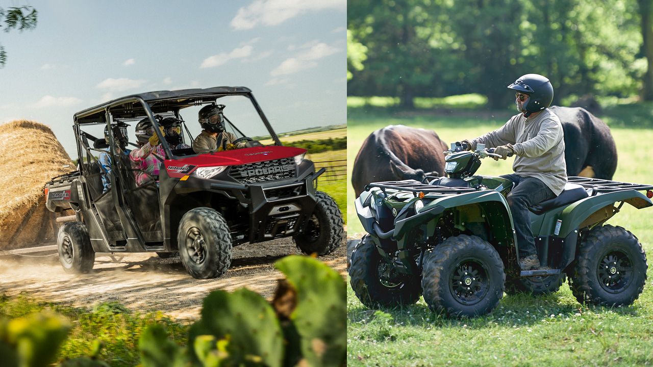 Side by side images of a UTV and an ATV
