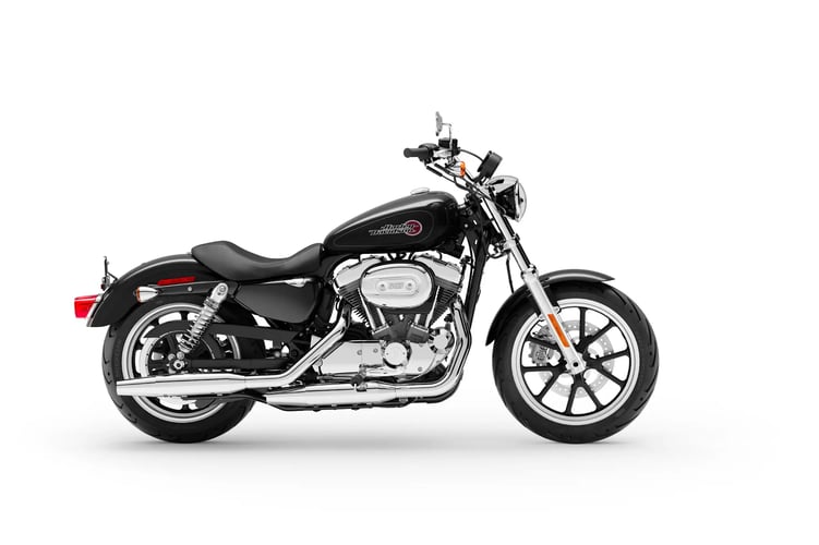 Side view of Harley Davidson Sportster 883 SuperLow, showcasing its sleek design and low seat height for comfortable riding experience