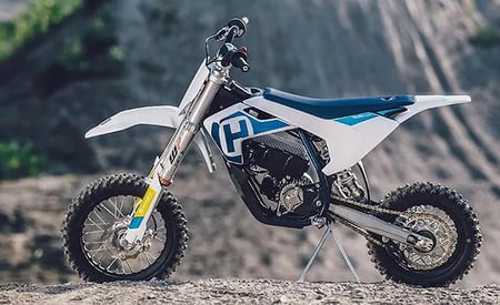 Gray Husqvarna EE 5 Kids Dirt Bike, Blending Power and Performance for Young Off-Road Enthusiasts