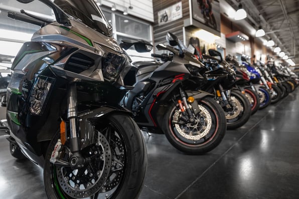 Motorcycles showcased in RideNow Powersports showroom, best place to sell your motorcycle