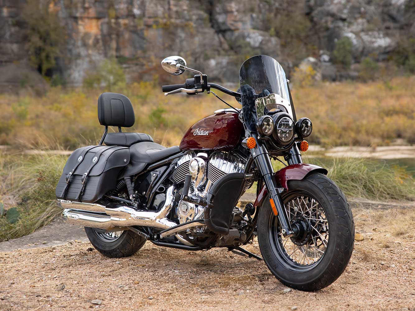 Experience the thrill of adventure with our Indian motorcycle showcased in a scenic mountain desert trail