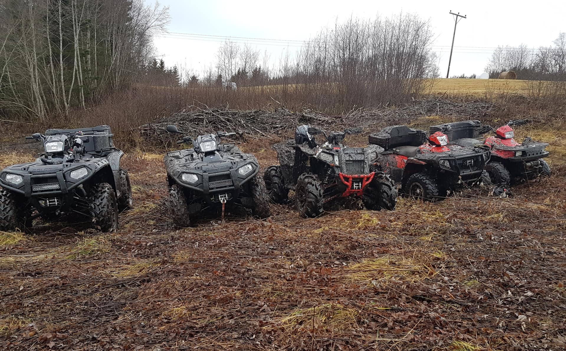 Set of 5 ATVs tasked to tackle muddy autumn terrain